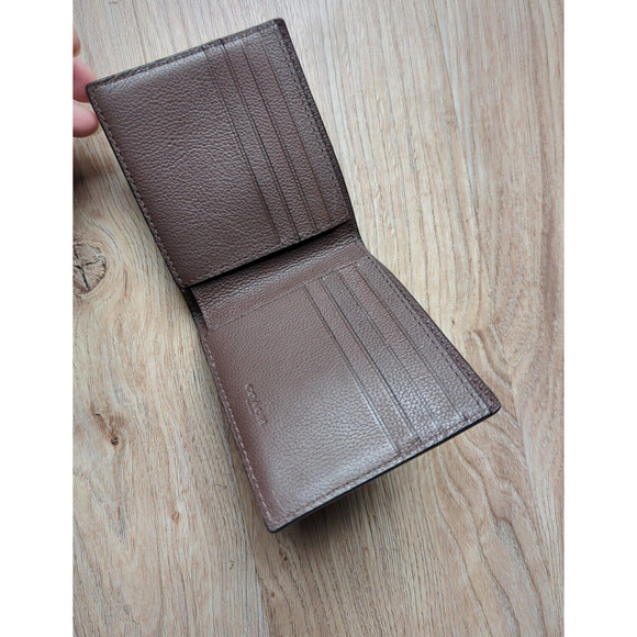 Coach Bi-Fold Pebbled Leather Mens Wallet Dark Saddle Brown - Picture 9 of 10